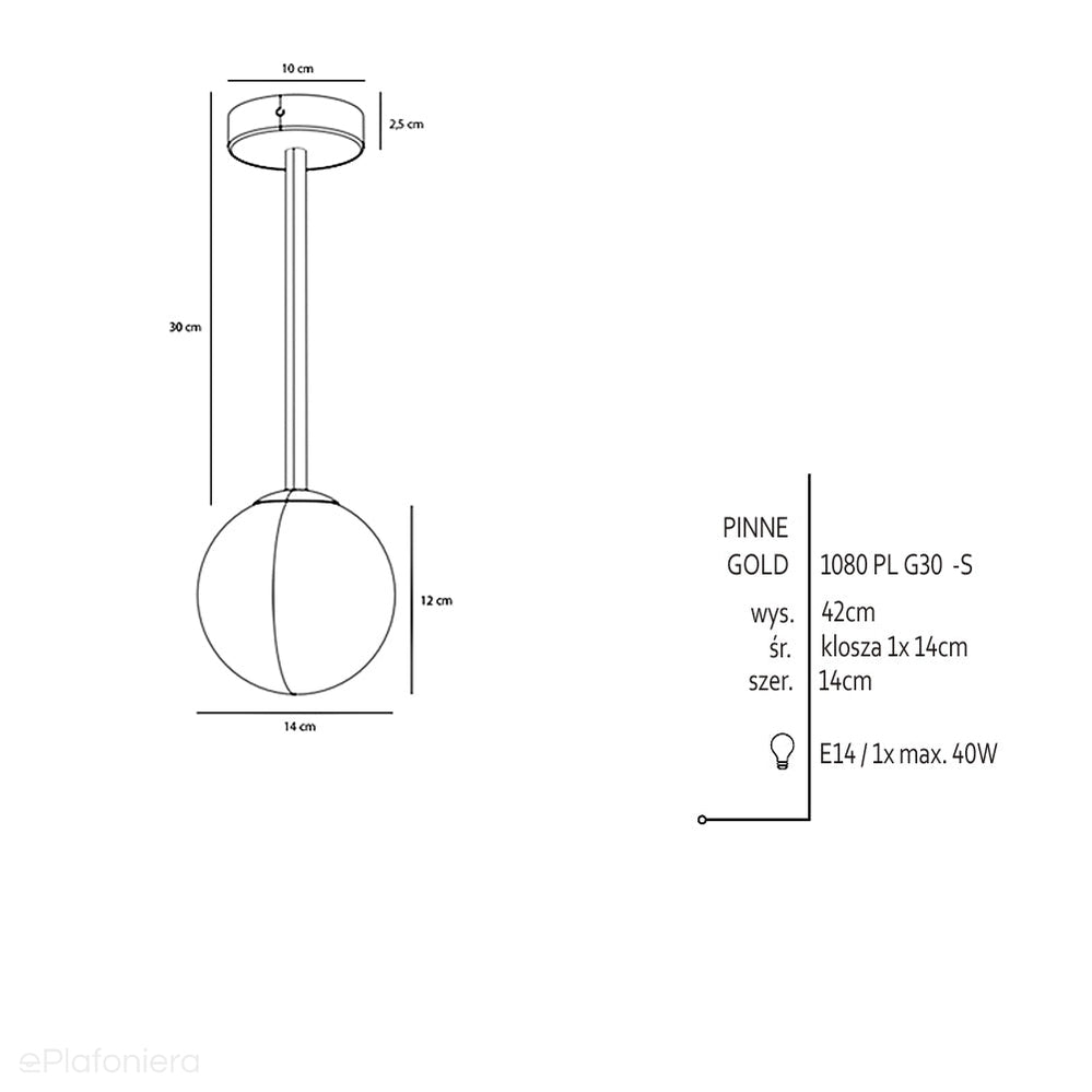 Lampa sufitowa Pinne Short Gold 42cm - Aldex, kula 14cm (E14) 1080PL-G30S