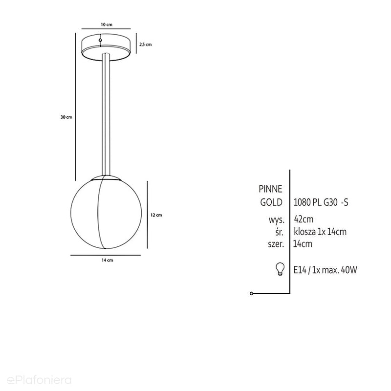 Lampa sufitowa Pinne Short Gold 42cm - Aldex, kula 14cm (E14) 1080PL-G30S