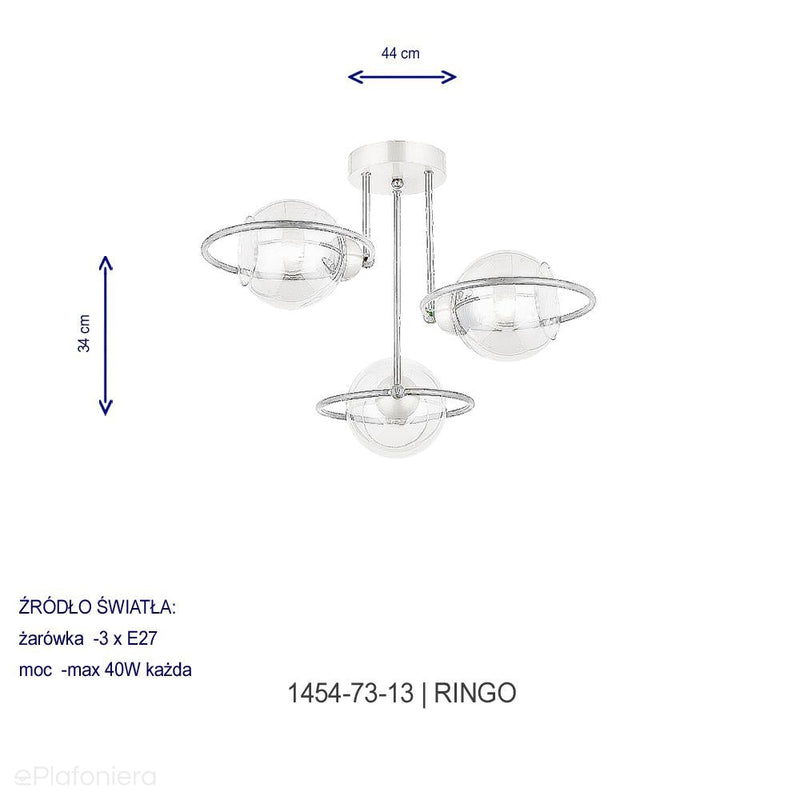 Lampa sufitowa plafoniera - żyrandol druciane ringi 3xE27, Lucea 1454-73-13 RINGO - ePlafoniera