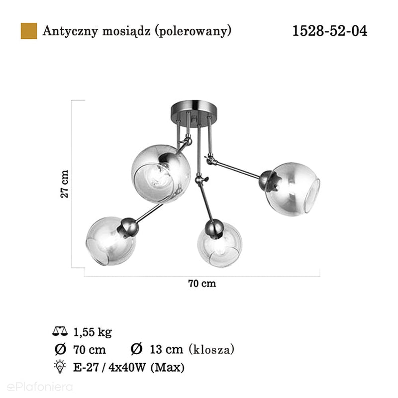 Lampa sufitowa poczwórna, regulowana (4 klosze) do salonu sypialni, Lucea 1528-52-04 PORE