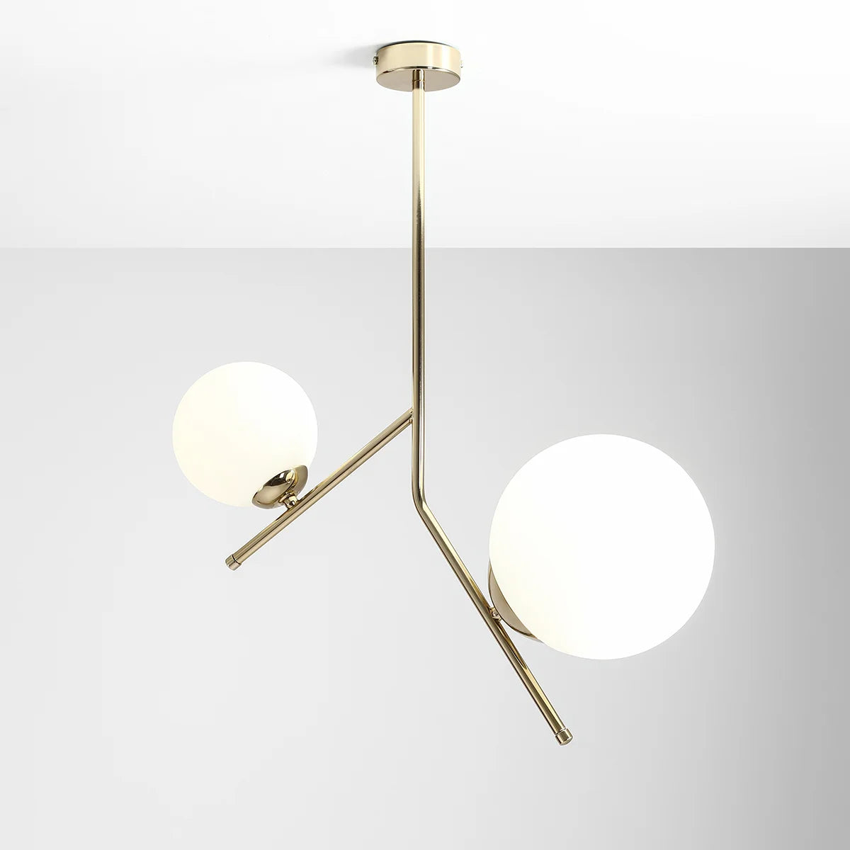 Lampa sufitowa, złota, dwie mleczne kule 14cm/20cm (E14/E27) Aldex (Gallia) 1095PL-H30
