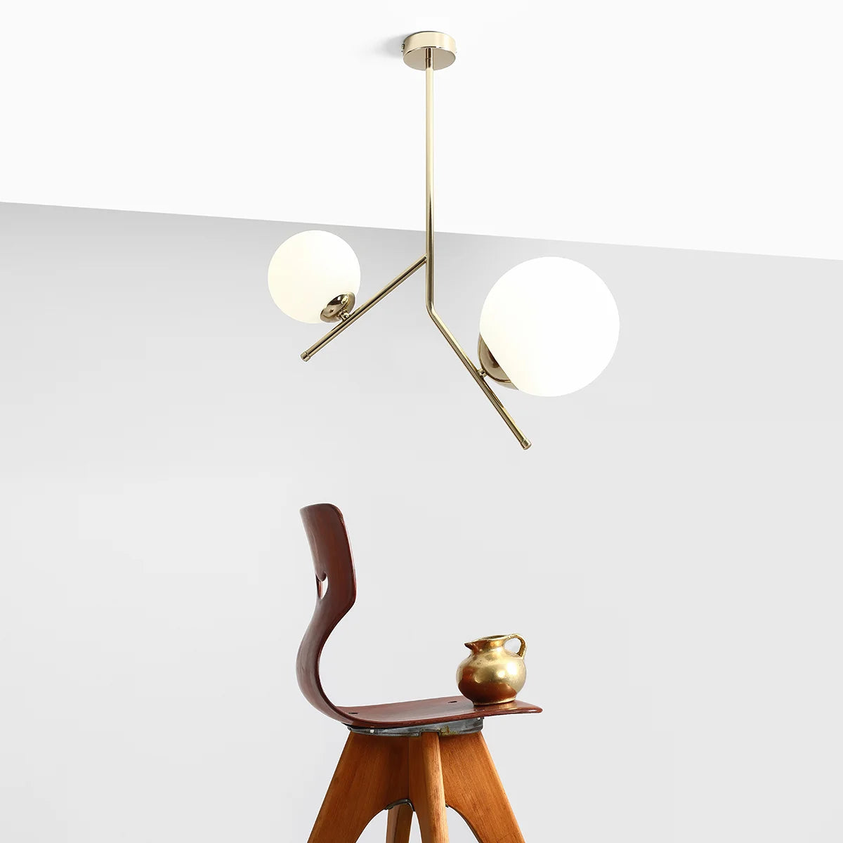 Lampa sufitowa, złota, dwie mleczne kule 14cm/20cm (E14/E27) Aldex (Gallia) 1095PL-H30