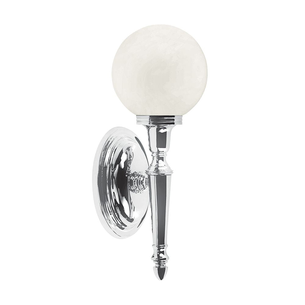 Lampa szklana Dryden / kinkiet do łazienki - kulka (chrom/mosiądz/nikiel) - Elstead (G9 1x4W)