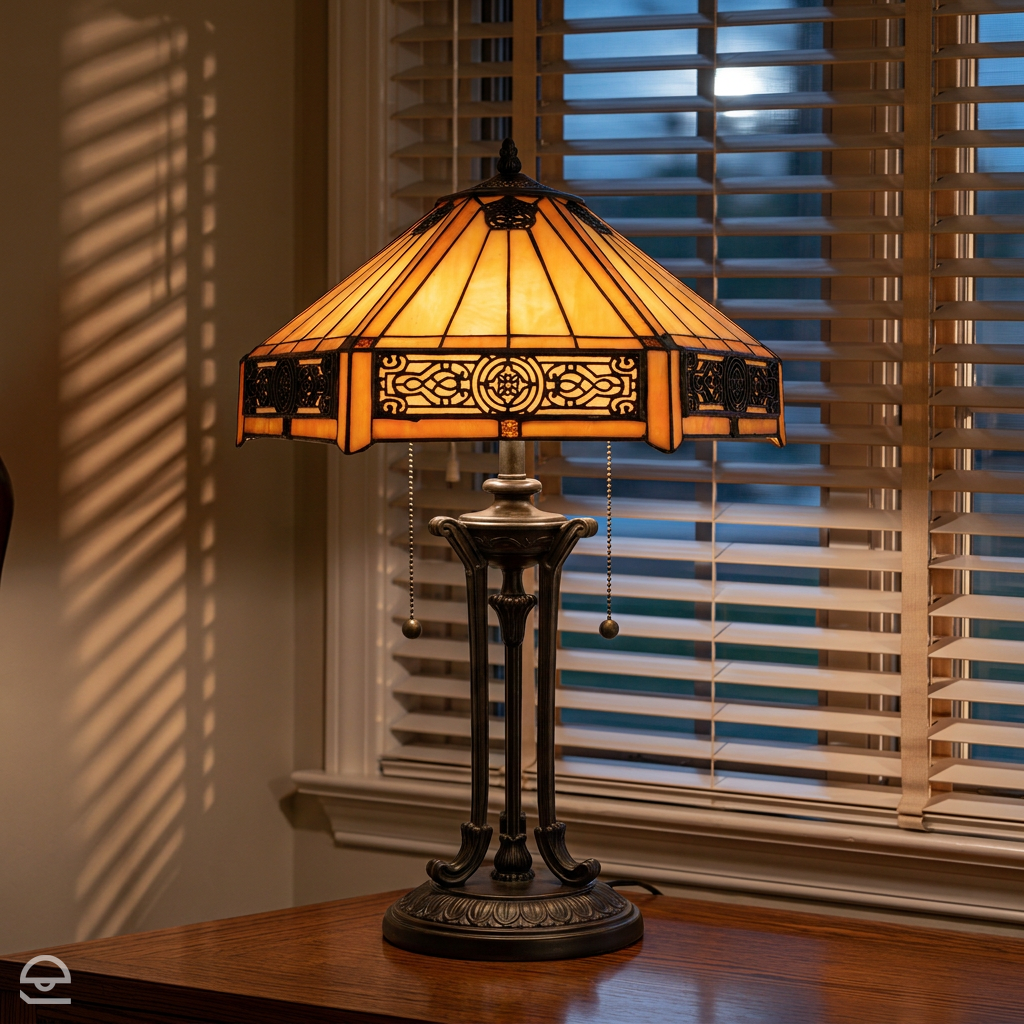 Lampa Tiffany stołowa Indus, Quoizel