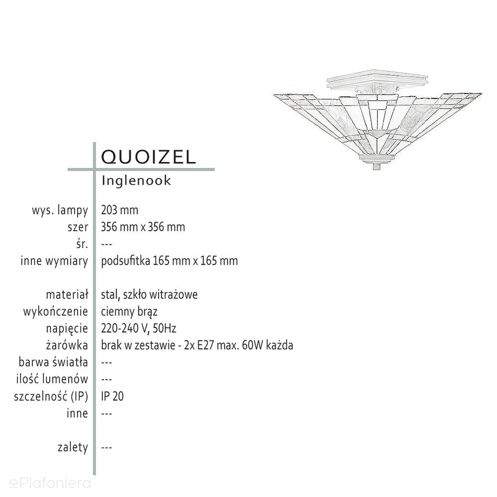 Lampa Tiffany sufitowa Inglenook, Quoizel