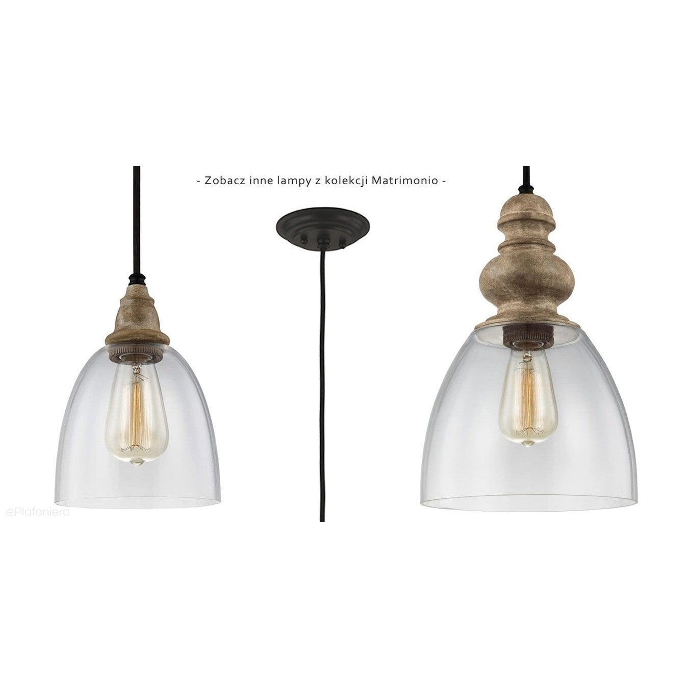 Lampa wisząca 16cm (szklana - drewno) do sypialni salonu kuchni (1xE27) Feiss (Matrimonio)