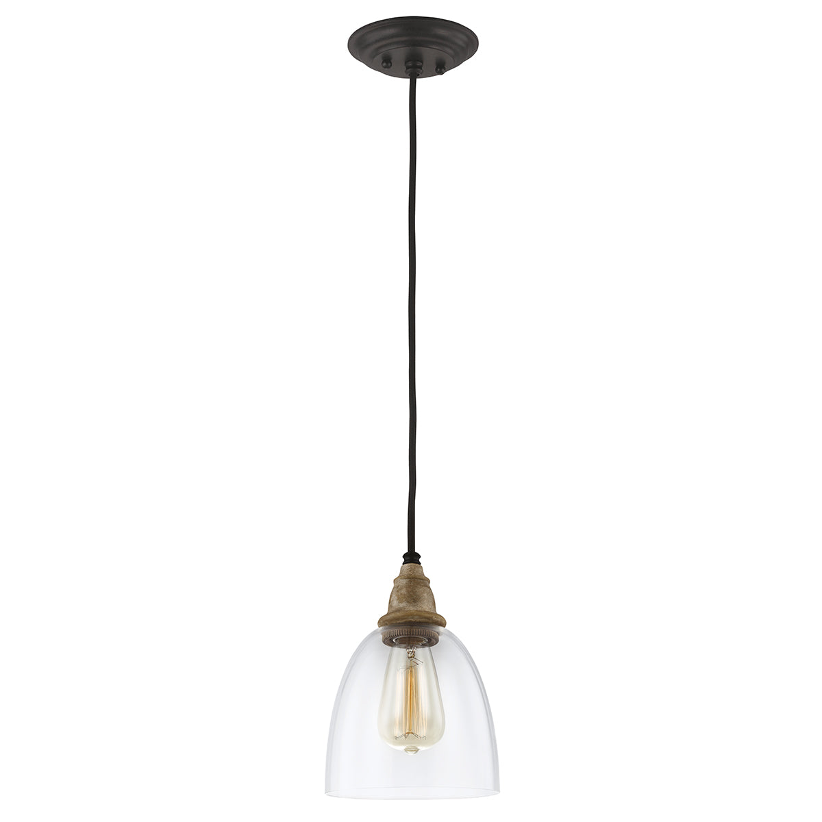 Matrimonio Mini – szklana lampa wisząca z drewnem, industrialna