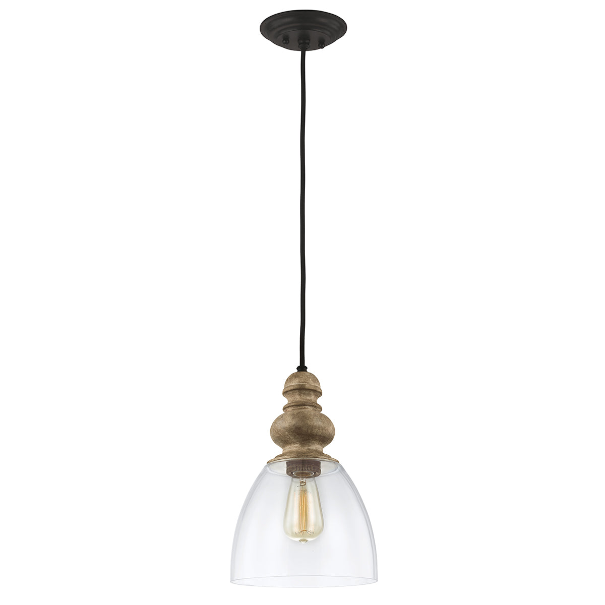 Matrimonio – szklana lampa wisząca z drewnem, industrialna