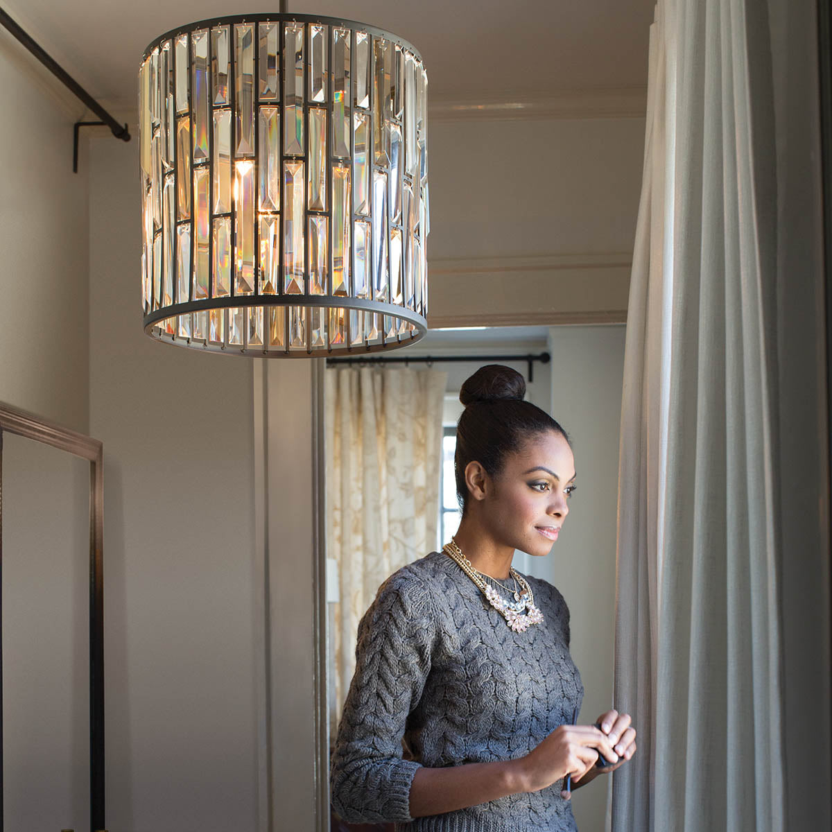 Lampa wisząca 26cm (vintage brąz, bursztyn, kryształy) do salonu, sypialni (1xE27) Hinkley (Gemma)