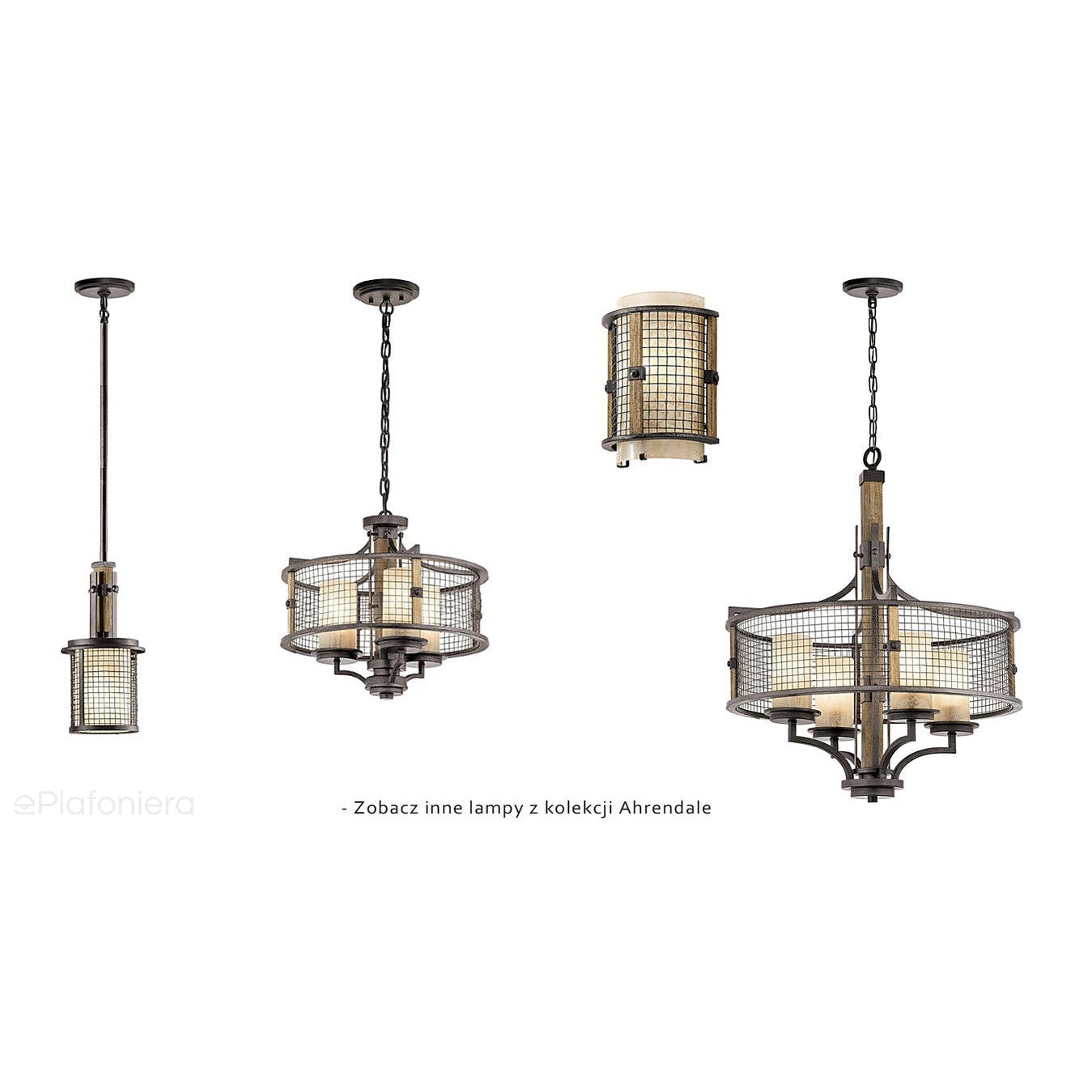 Lampa wisząca 45cm, metalowa siatka - kute żelazo, do salonu kuchni sypialni (3xE27) Kichler (Ahrendale)