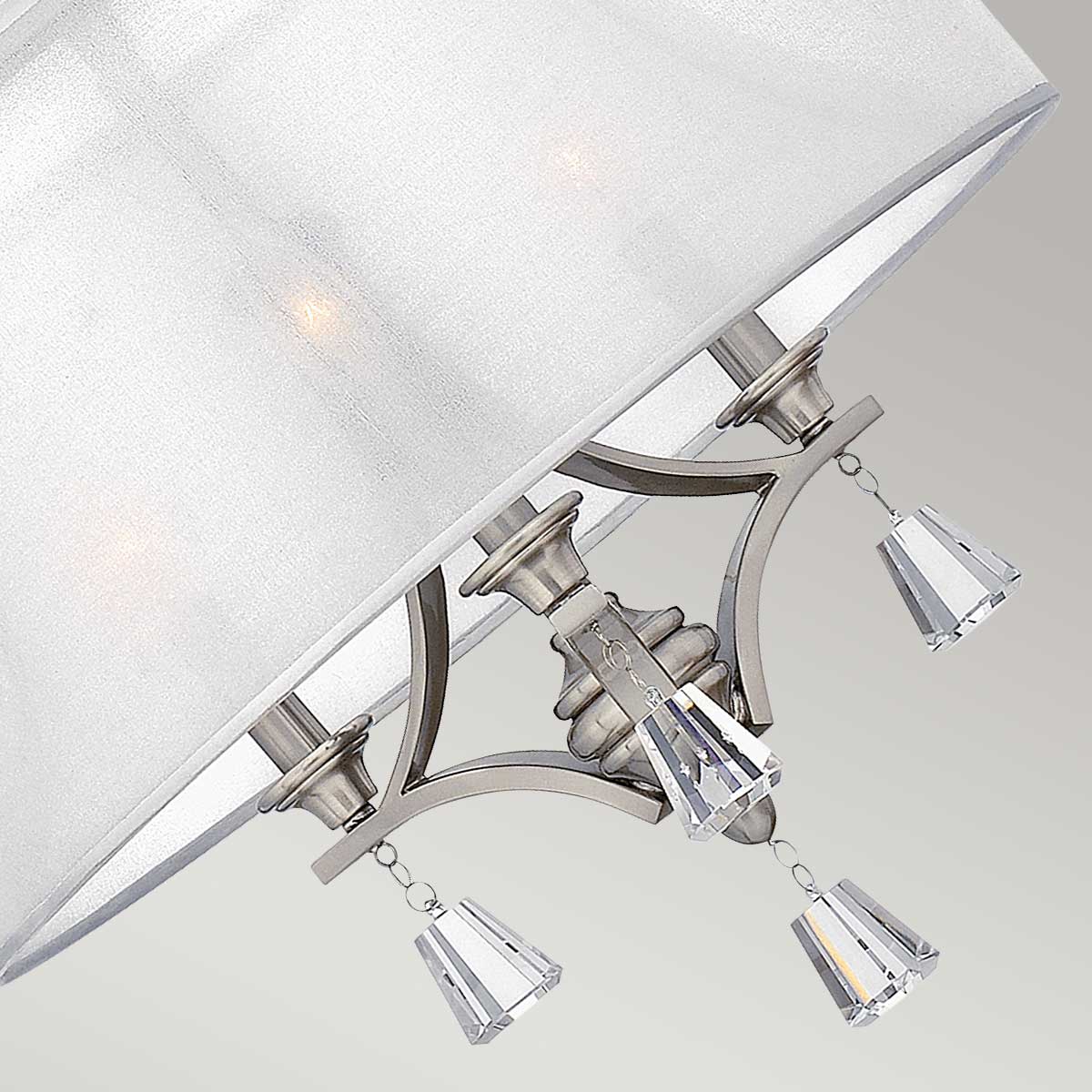 Lampa wisząca 48cm (nikiel, utwardzony abażur, kryształy) do sypialni salonu (3xE14) Hinkley (Mime)