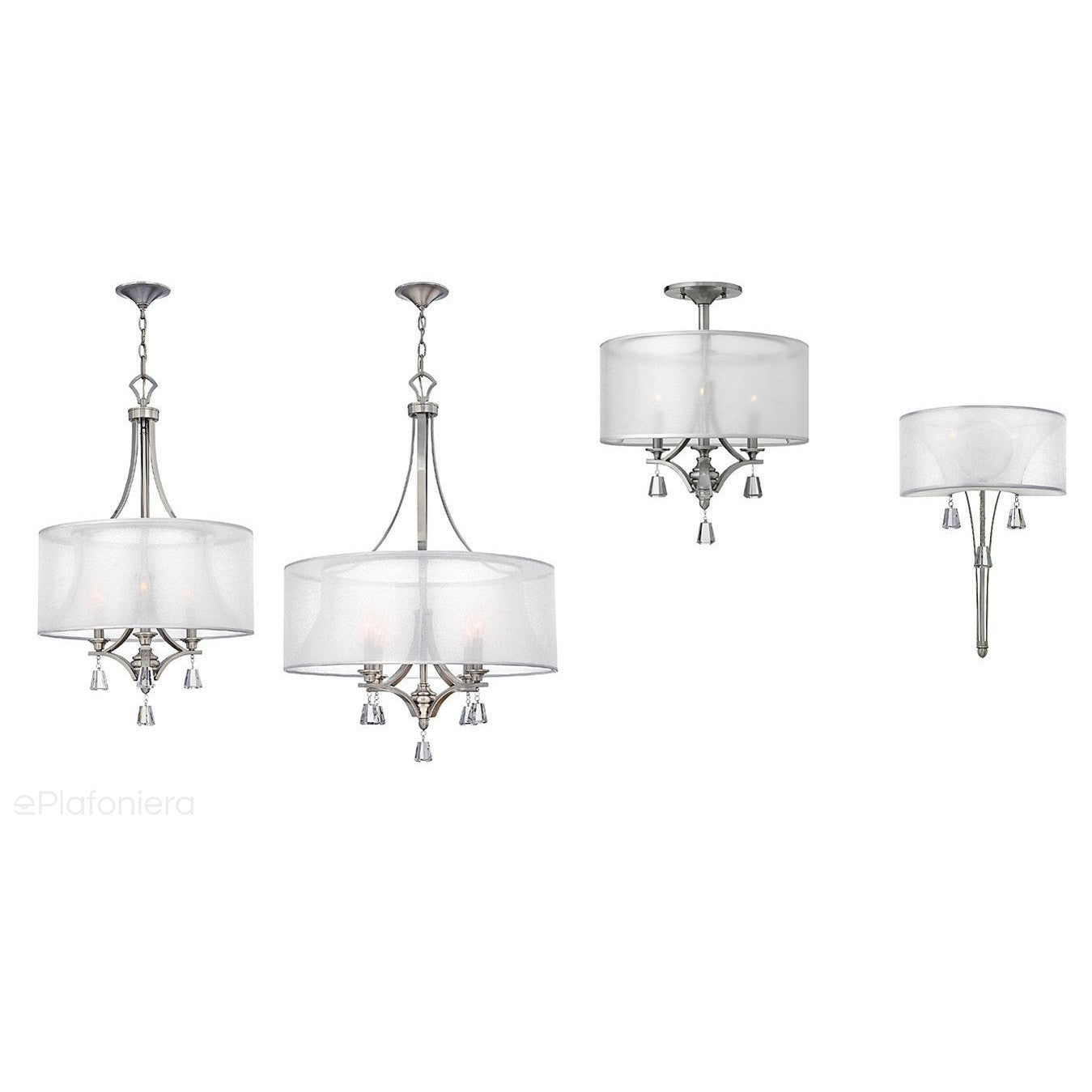 Lampa wisząca 48cm (nikiel, utwardzony abażur, kryształy) do sypialni salonu (3xE14) Hinkley (Mime)