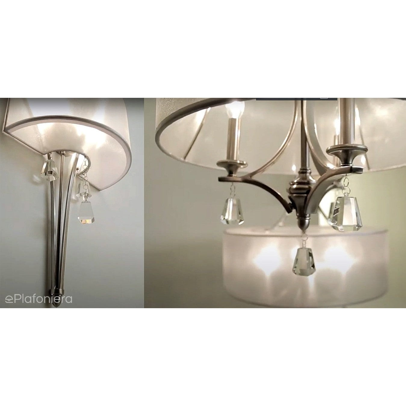 Lampa wisząca 48cm (nikiel, utwardzony abażur, kryształy) do sypialni salonu (3xE14) Hinkley (Mime)