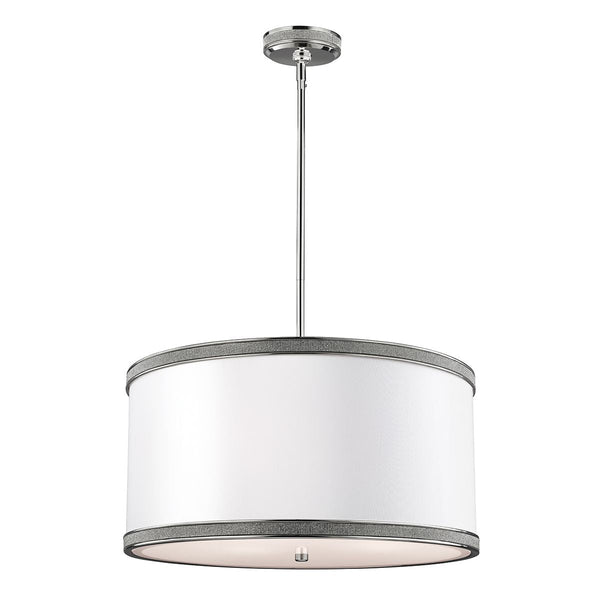 Lampa wisząca 50cm - abażur (nikiel, jedwab) do salonu sypialni kuchni (3xE27) Feiss (Pave)