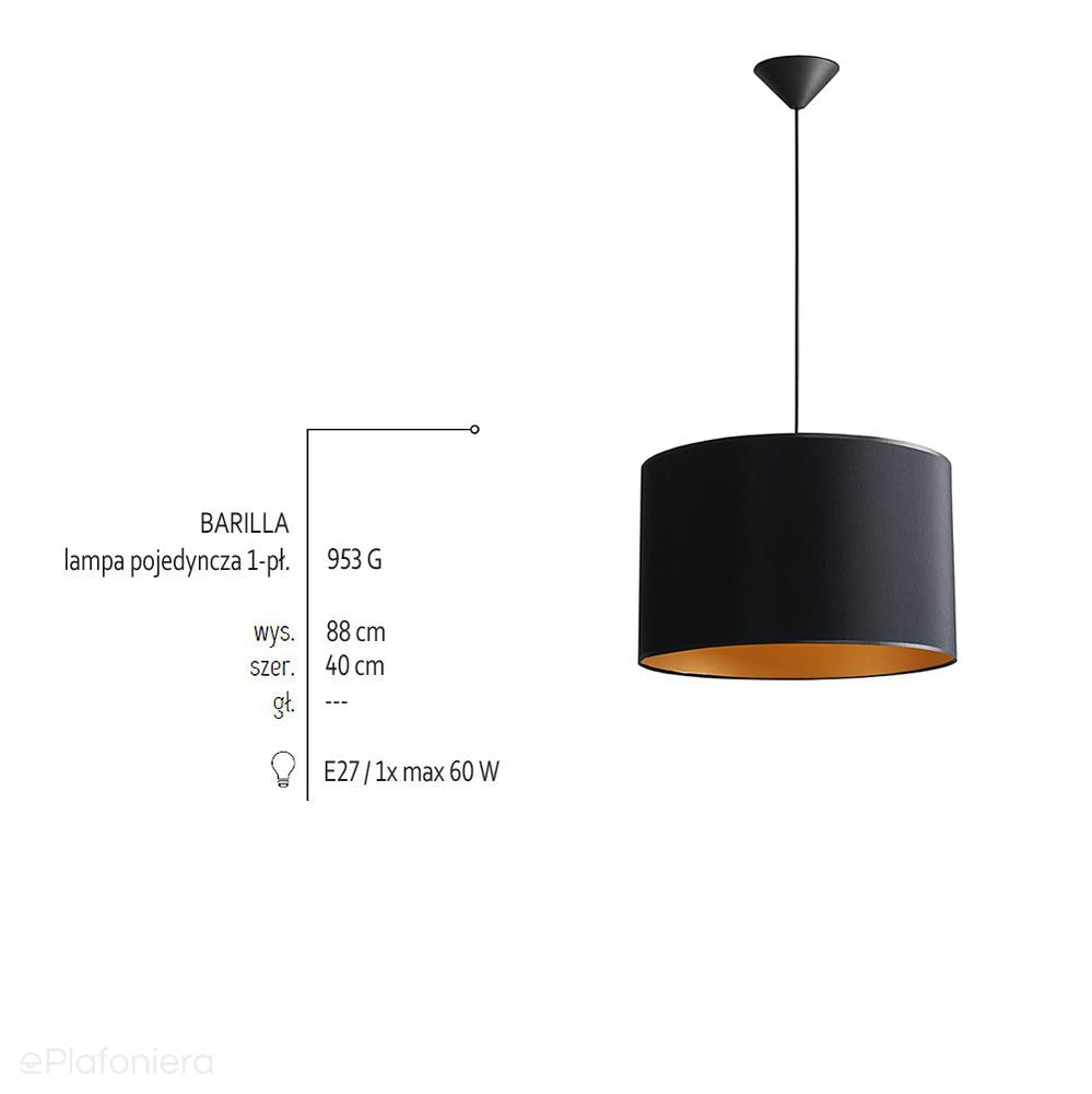 Lampa wisząca - abażur 40cm (czarno - złoty) 1xE27, Aldex (Barilla) 953G - ePlafoniera