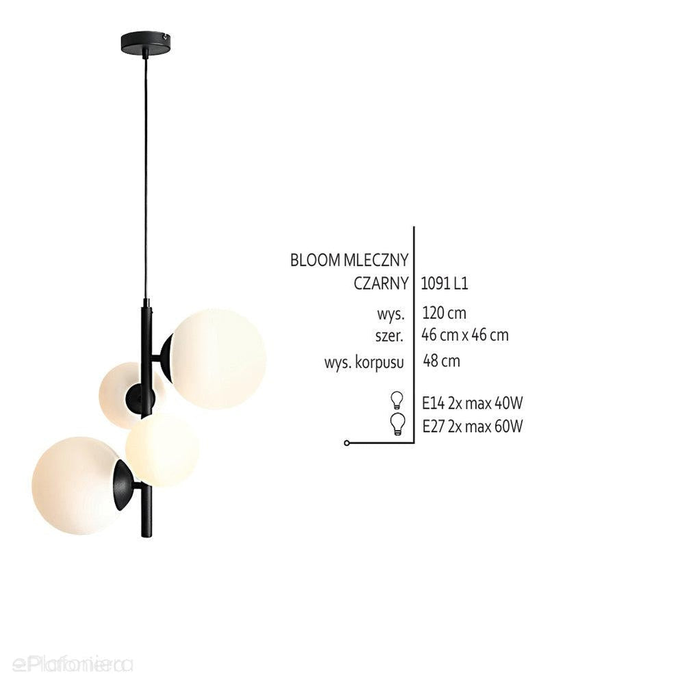 Lampa wisząca Bloom 4 Black (2xE14/2xE27) - Aldex (czarna, 1091L1)