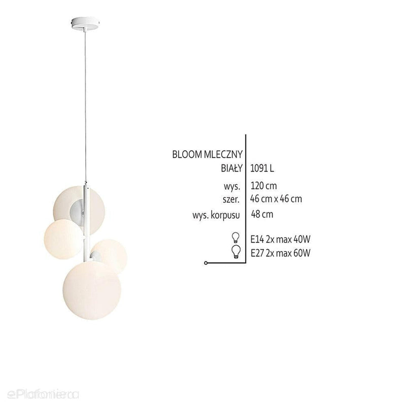 Lampa wisząca Bloom white, 4 mleczne kule (2xE14/2xE27) - Aldex (biała, 1091L)