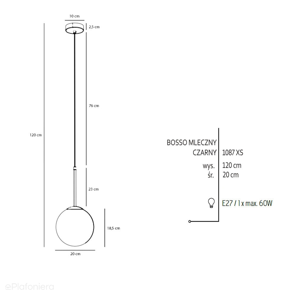 Lampa wisząca Bosso Mini 20 Black, jedna mleczna kula - Aldex (20cm, E27) 1087XS1