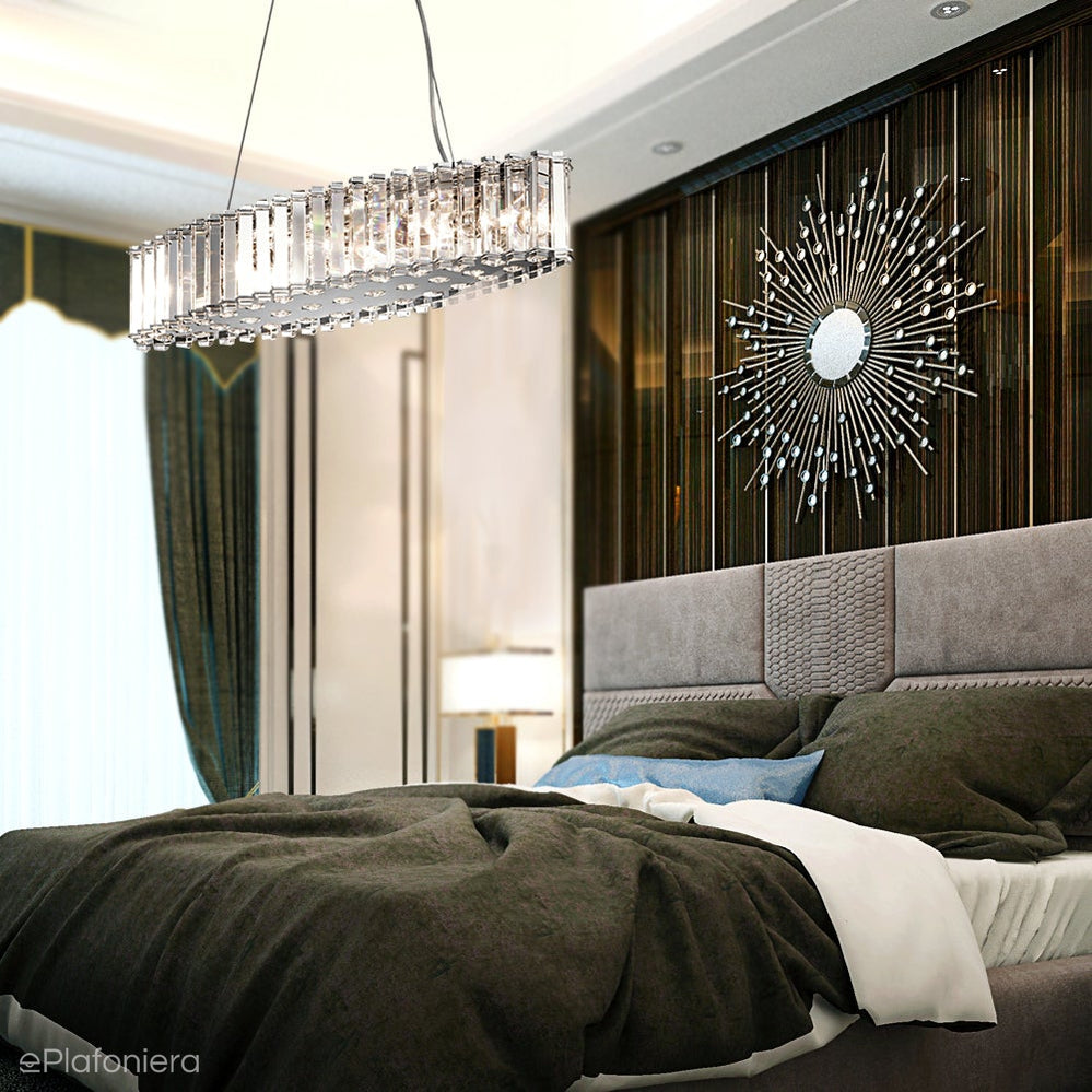 Lampa wisząca chrom - kryształowa (65x19cm) żyrandol do salonu kuchni sypialni (G9 8x4W) Kichler (Crystal)