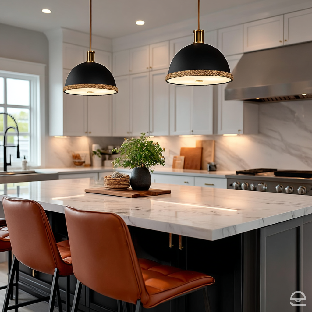 Lampa wisząca Doral - 2 źródła światła - Matowa czerń, vintage mosiądz, Alora