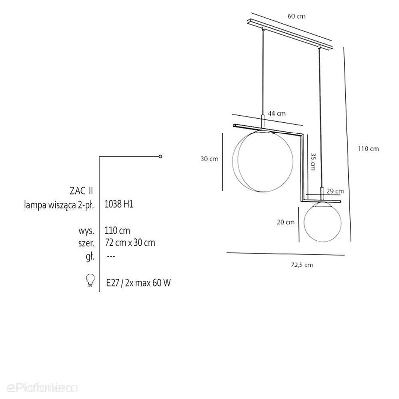 Lampa wisząca dwie kule, czarny żyrandol (2xE27) Aldex (zac) 1038H1