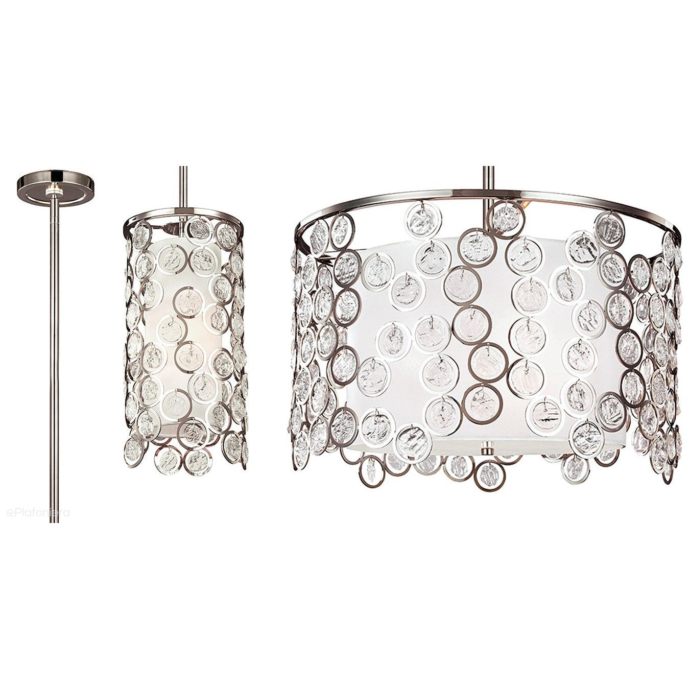 Lampa wisząca kryształowa Lexi - Feiss (jedwabny abażur + polerowany nikiel) 48cm / 3xE27