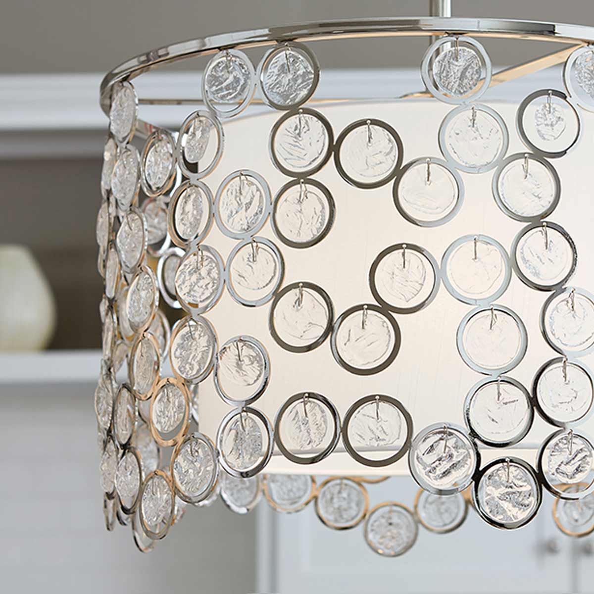 Lampa wisząca kryształowa Lexi - Feiss (jedwabny abażur + polerowany nikiel) 48cm / 3xE27
