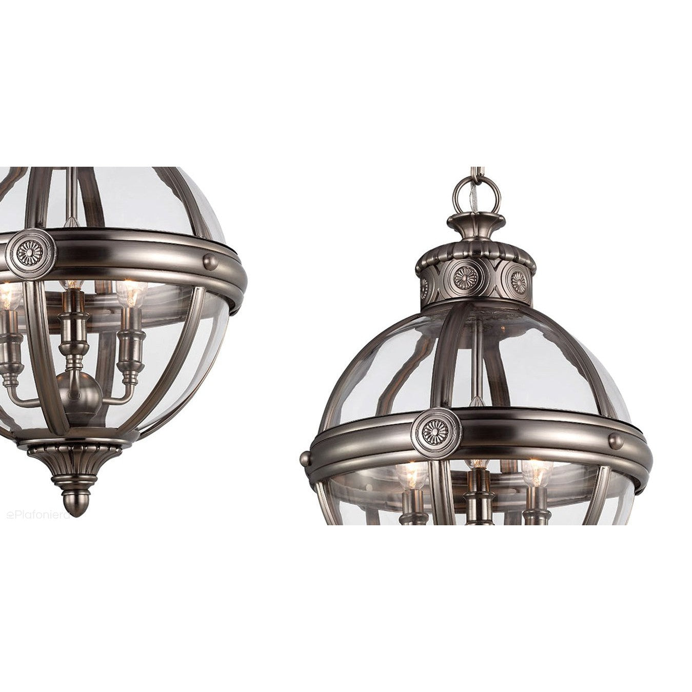 Lampa wisząca kula 37cm (metal - szkło) antyczny nikiel, do salonu sypialni (3xE14) Feiss (Adams)
