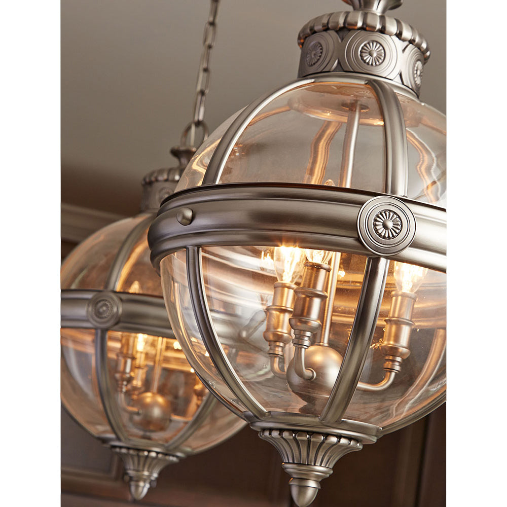 Lampa wisząca kula 37cm (metal - szkło) antyczny nikiel, do salonu sypialni (3xE14) Feiss (Adams)