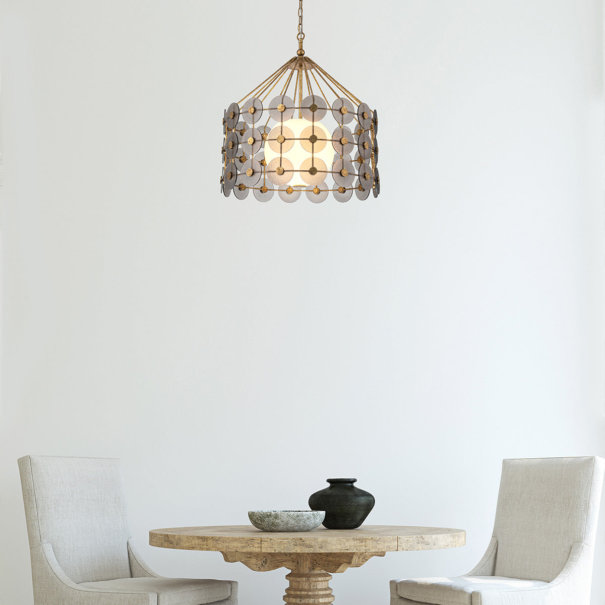 Lampa wisząca Meridian - 3 źródła światła - Przecierane złoto, Quintiesse - ePlafoniera.pl