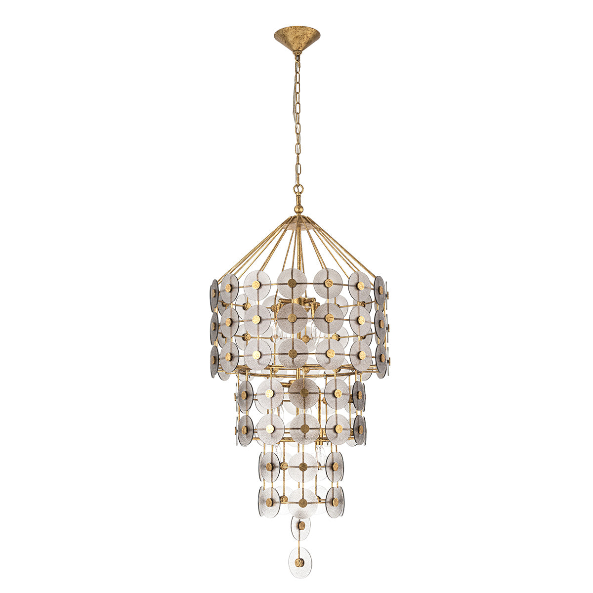 Lampa wisząca Meridian - 9 źródeł światła - Przecierane złoto, Quintiesse - ePlafoniera.pl