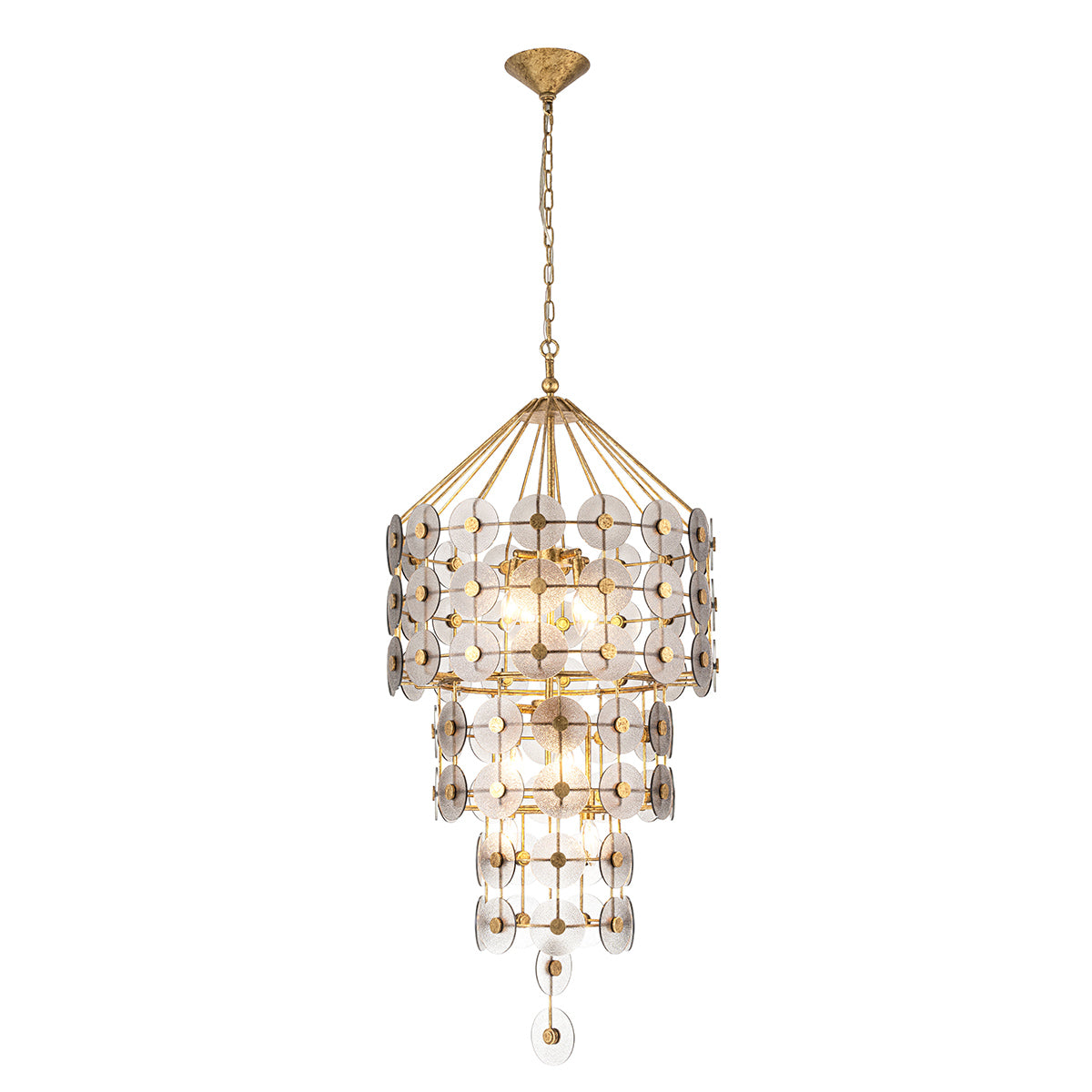 Lampa wisząca Meridian - 9 źródeł światła - Przecierane złoto, Quintiesse - ePlafoniera