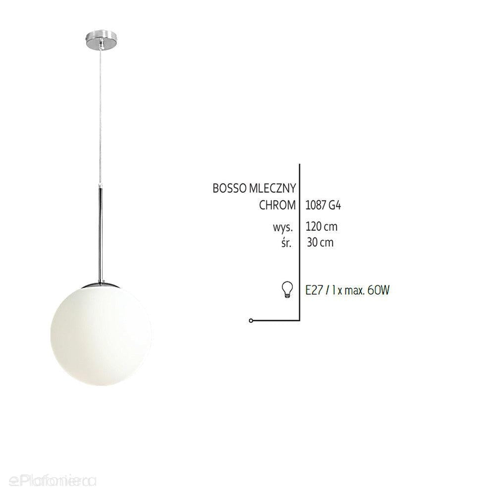 Lampa wisząca pojedyncza Bosso Medium 30 Chrome - Aldex, jedna mleczna kula 1xE27, 1087G4