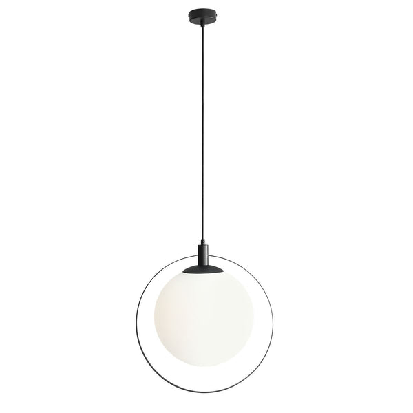 Lampa wisząca pojedyncza - kula mleczna, (ramka czarna) 1xE27, Aldex (Aura)1049G1