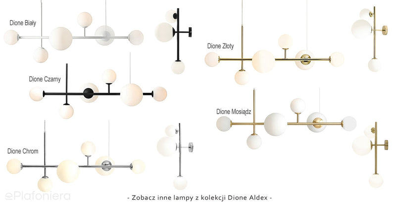 Lampa wisząca poziomy żyrandol, zawiesie chrom, 6 mleczne kule (4xE14/2xE27) Aldex (Dione) 1092K4