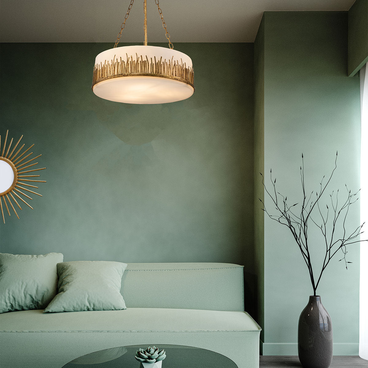 Lampa wisząca Sawgrass - 3 źródła światła - Płatkowe złoto, Quintiesse - ePlafoniera.pl