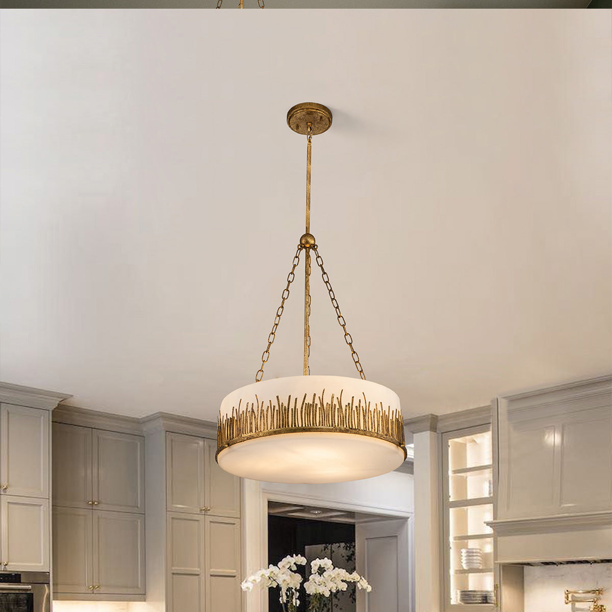 Lampa wisząca Sawgrass - 3 źródła światła - Płatkowe złoto, Quintiesse - ePlafoniera.pl