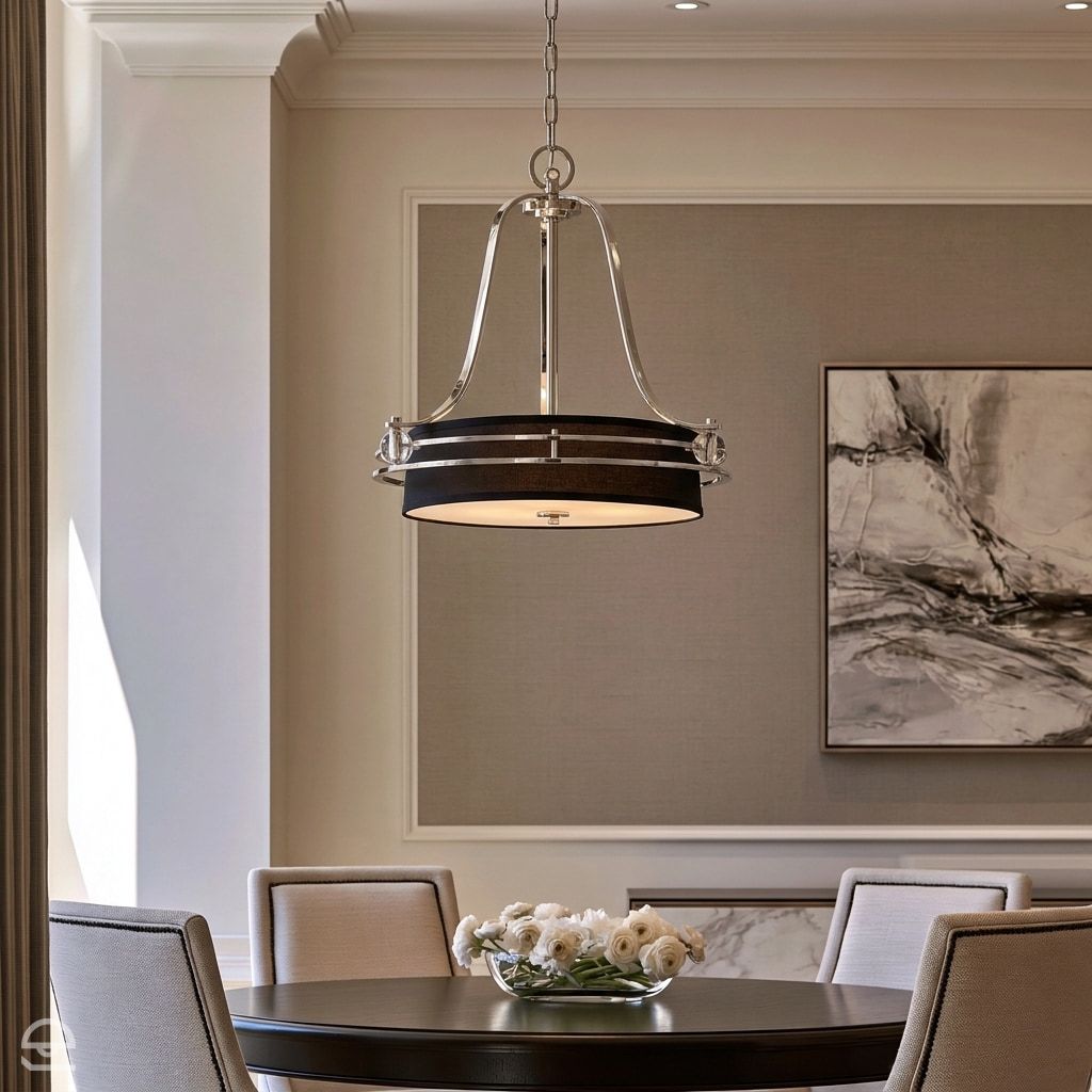 Lampa wisząca srebrna - czarny abażur  (58cm) żyrandol do salonu sypialni jadalni (4xE27) Quoizel (Gotham)