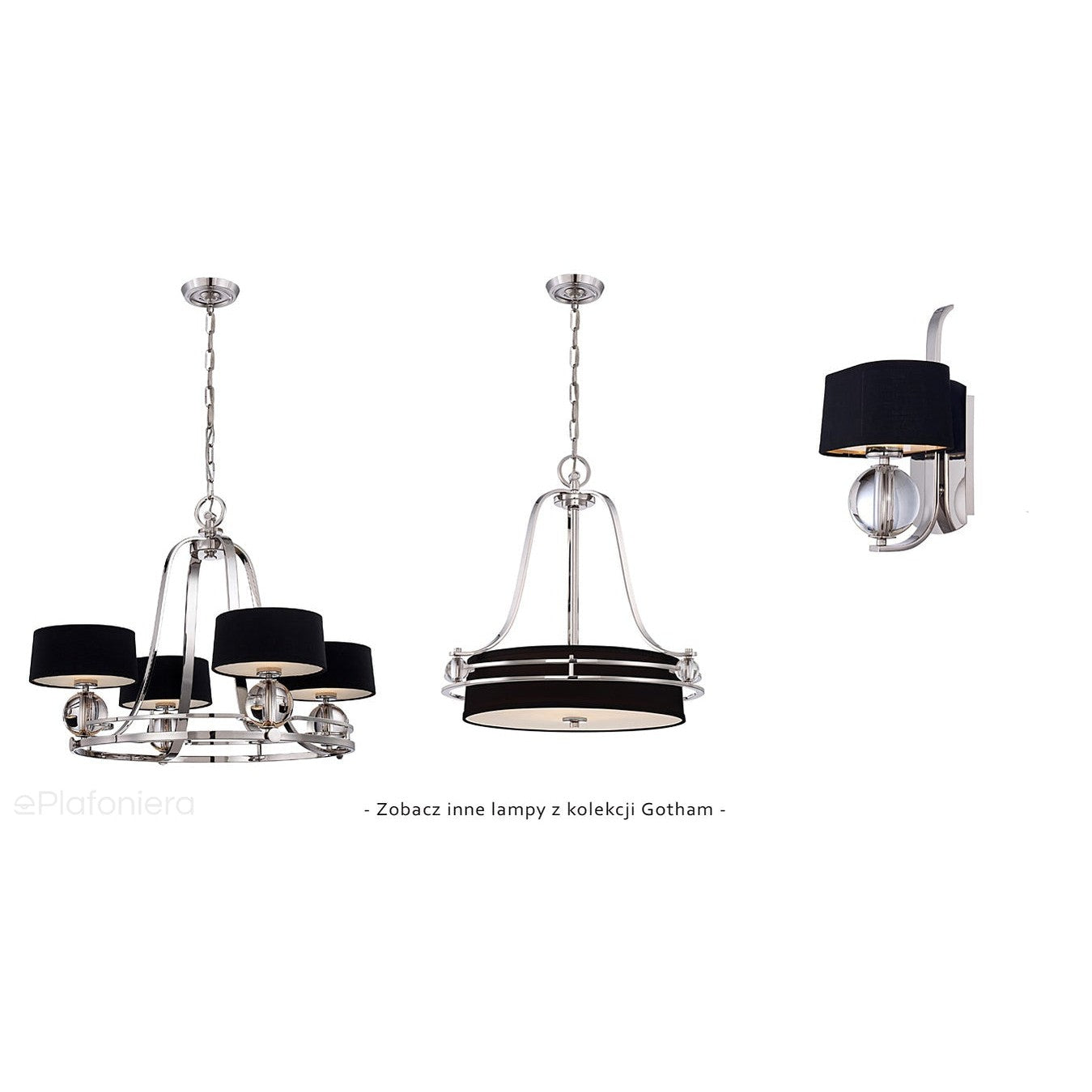 Lampa wisząca srebrna - czarny abażur  (77cm) żyrandol do salonu sypialni jadalni (G9 4x4W) Quoizel (Gotham)