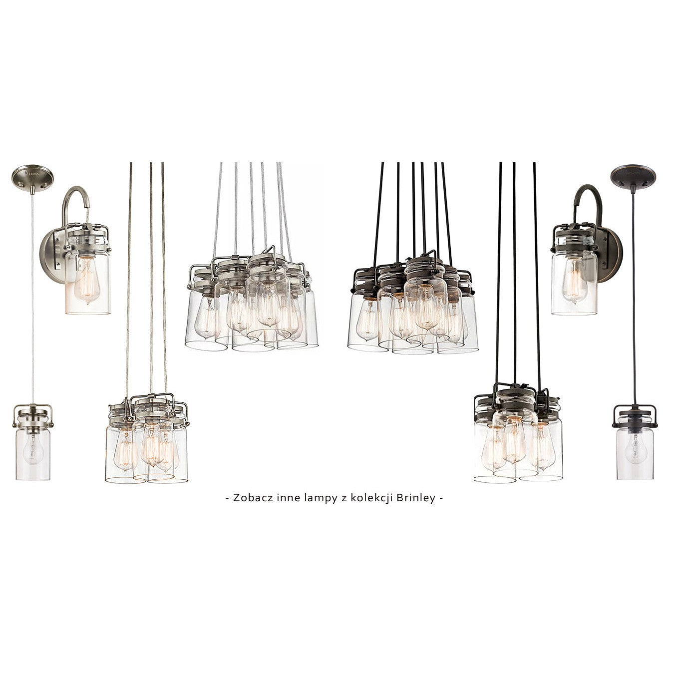 Lampa wisząca szklany klosz (nikiel) do kuchni salonu 1xE27, Kichler (Brinley)