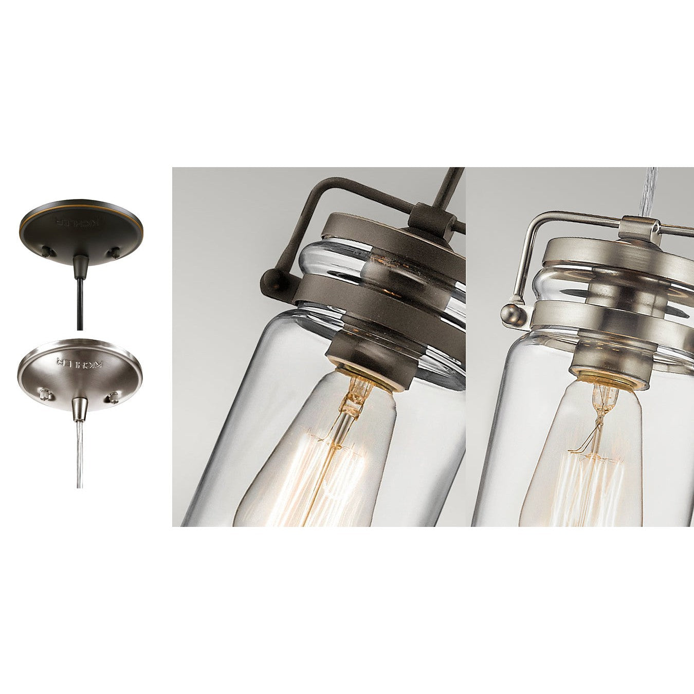 Lampa wisząca szklany klosz (nikiel) do kuchni salonu 1xE27, Kichler (Brinley)