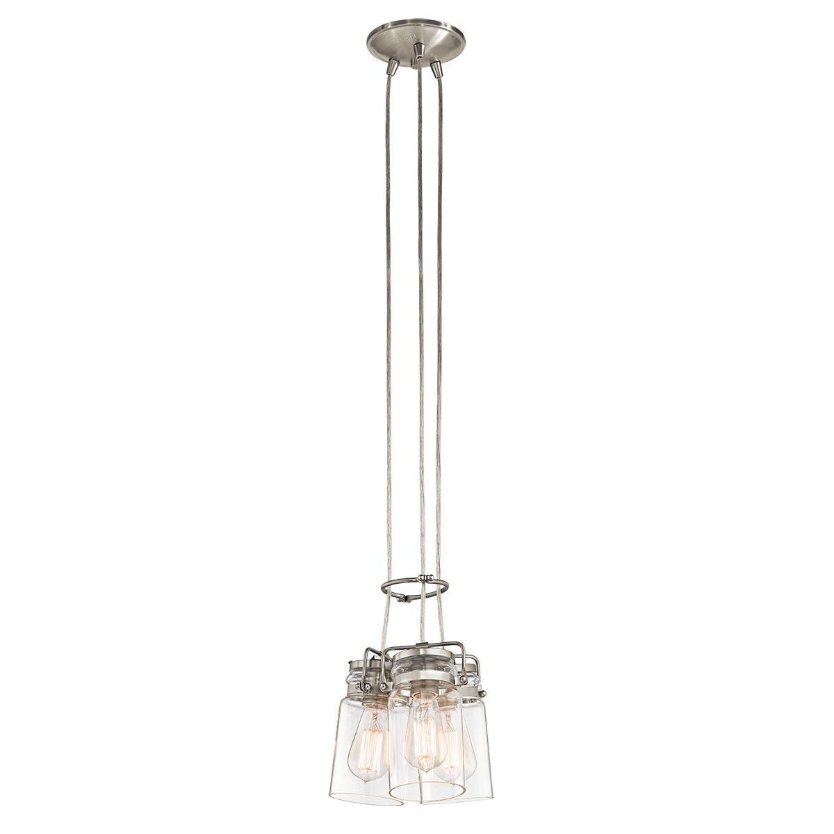 Lampa wisząca szklany klosz (nikiel) do kuchni salonu 3xE27, Kichler (Brinley)