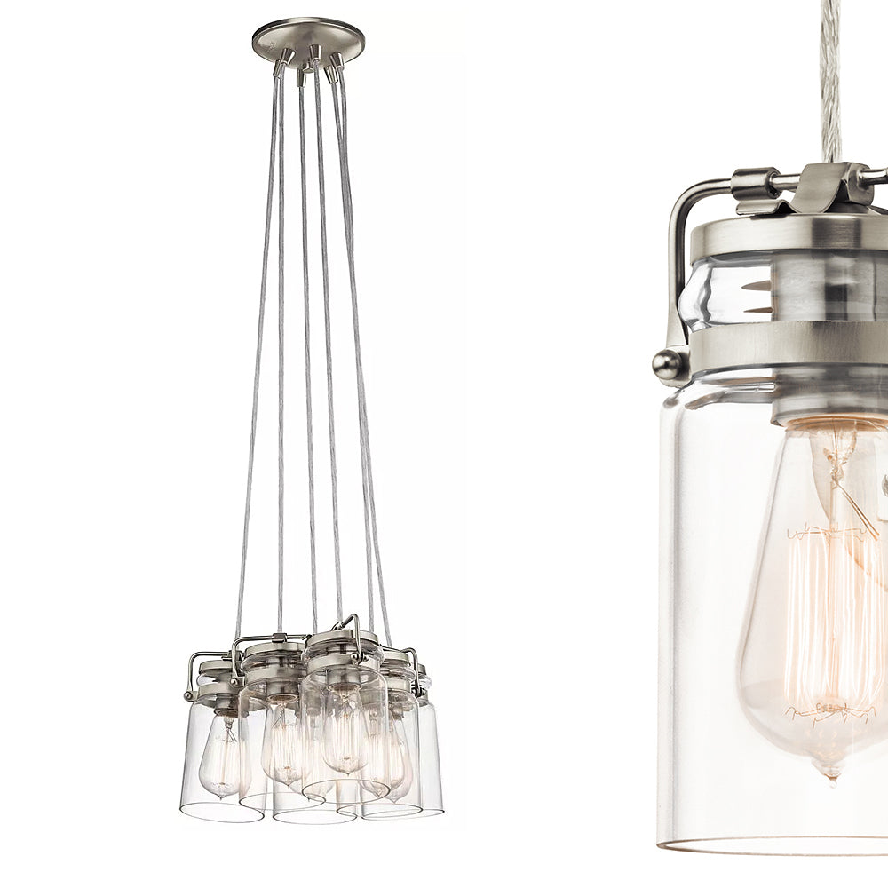 Lampa wisząca szklany klosz (nikiel) do kuchni salonu 6xE27, Kichler (Brinley)