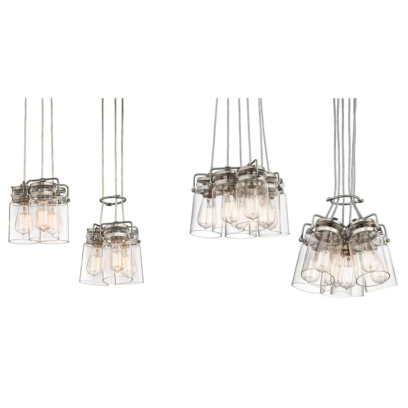 Lampa wisząca szklany klosz (nikiel) do kuchni salonu 6xE27, Kichler (Brinley)