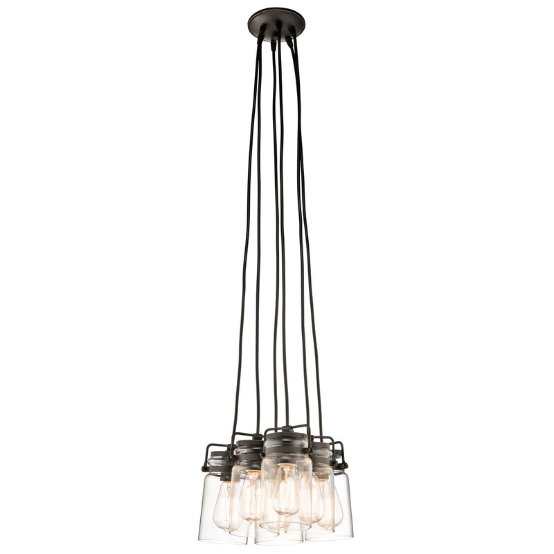 Lampa wisząca szklany klosz (stary brąz) do kuchni salonu 6xE27, Kichler (Brinley)