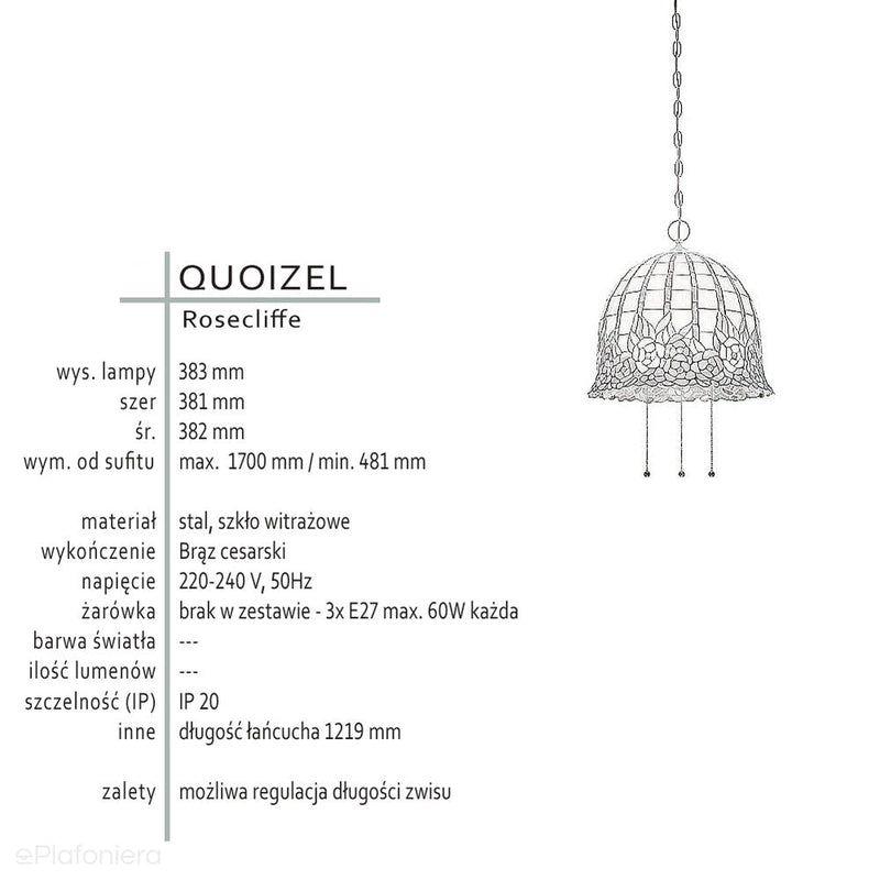 Lampa wisząca Tiffany, Rosecliffe, Quoizel