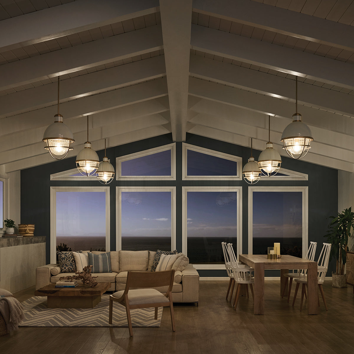 Lampa wisząca Tollis - 1 źródło światła - Białe/ Naturalny mosiądz, Kichler - ePlafoniera.pl