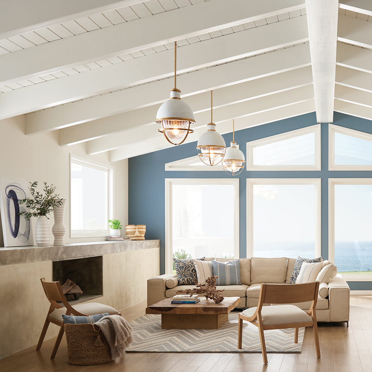 Lampa wisząca Tollis - 1 źródło światła - Białe/ Naturalny mosiądz, Kichler - ePlafoniera.pl