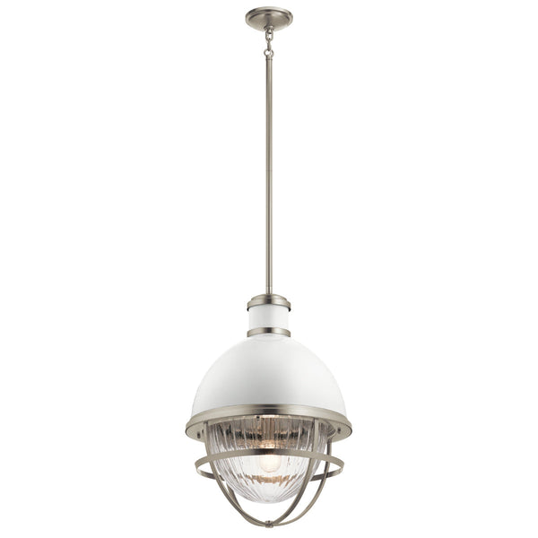 Lampa wisząca Tollis - 1 źródło światła - Białe/ Szczotkowany nikiel, Kichler Quintiesse - ePlafoniera