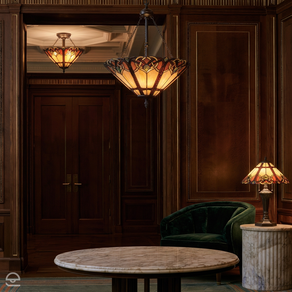 Lampa wisząca witrażowa Tiffany Cambridge, Quoizel